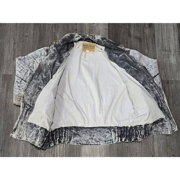 Vintage Hard Rock Denim By CODA Blue Antique Acid Wash Bomber Jacket Cloth Line - Picture 3 of 14